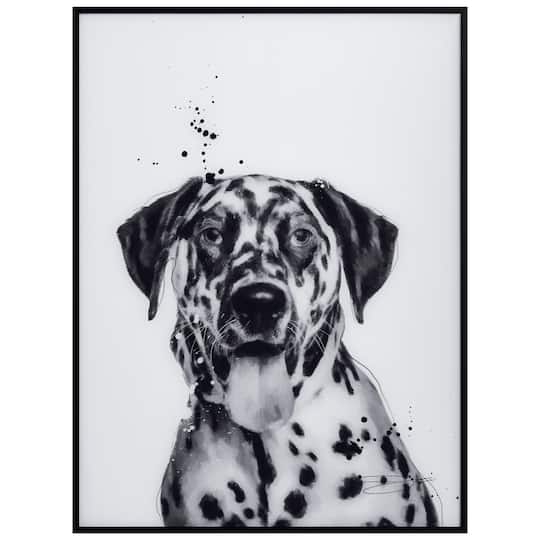Empire Art Direct 24" x 18" Black & White Dalmatian Pet Wall Art Glass Black Frame